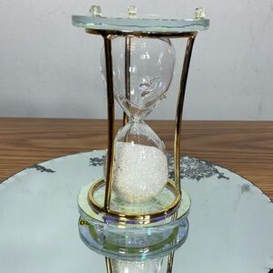 Asfour Egyptian Crystal Hourglass with Gold Frame and Iridescent Glitter Sand